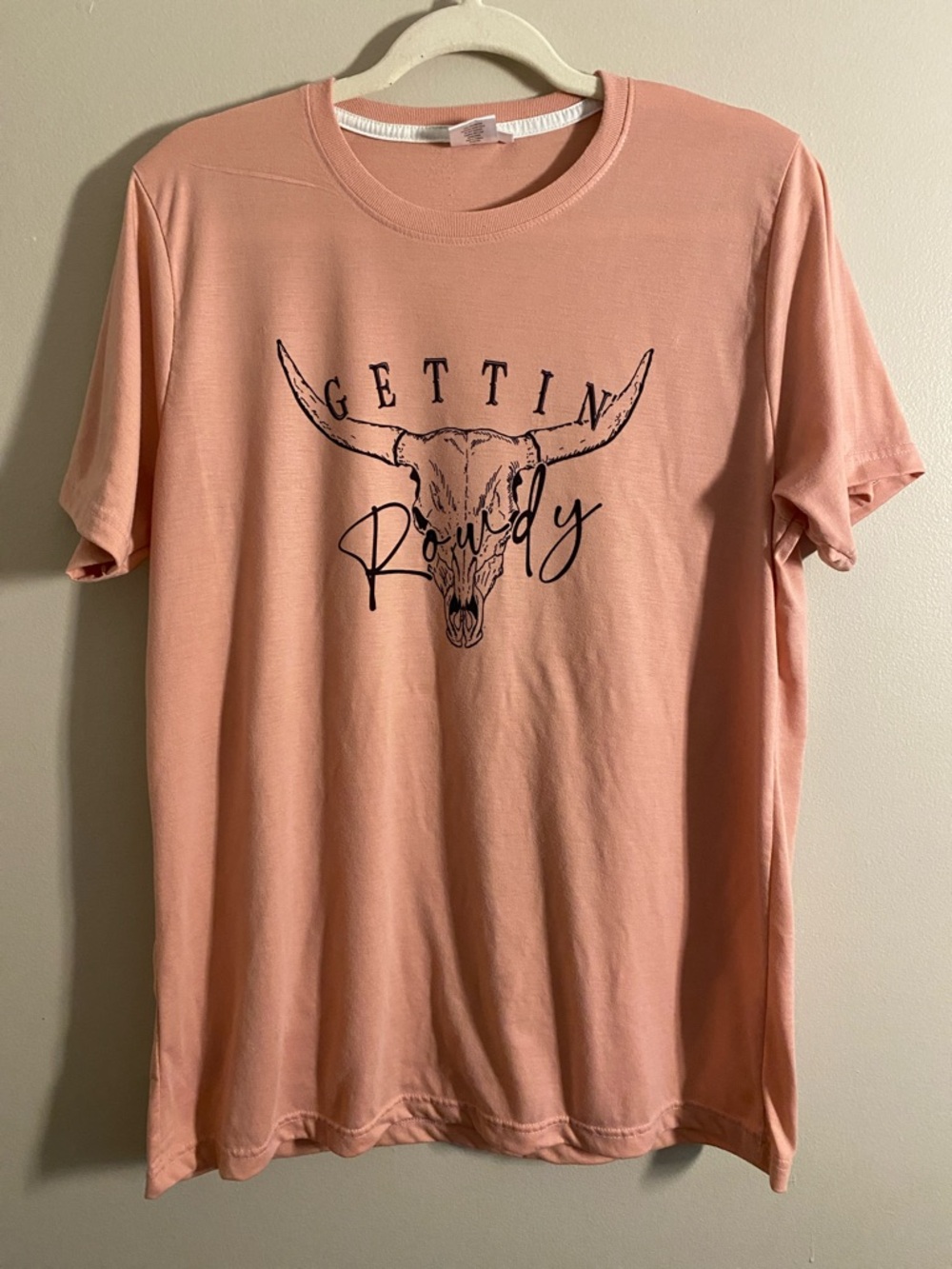 Pink Gettin Rowdy Cow Skull Tee Large